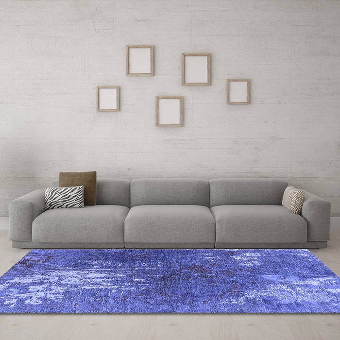 Machine Washable Oriental Blue Industrial Rug in a Living Room, wshurb2745blu