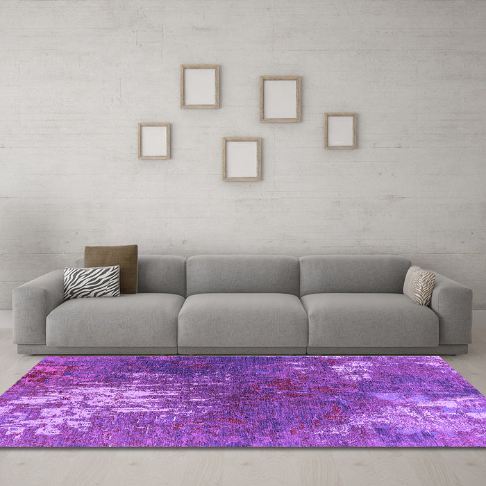 Machine Washable Oriental Purple Industrial Area Rugs in a Living Room, wshurb2745pur