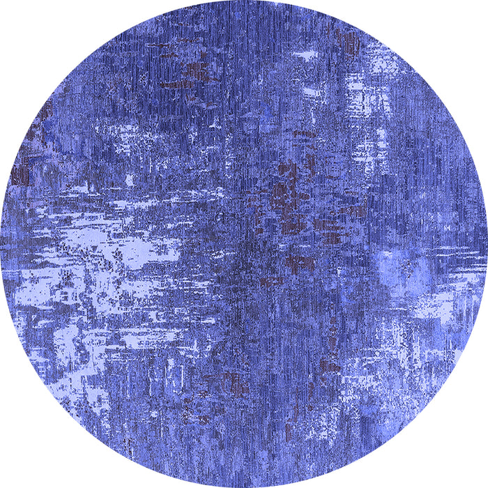 Round Machine Washable Oriental Blue Industrial Rug, wshurb2745blu