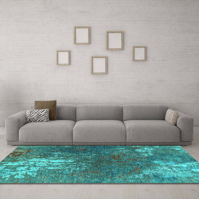 Machine Washable Oriental Turquoise Industrial Area Rugs in a Living Room,, wshurb2745turq