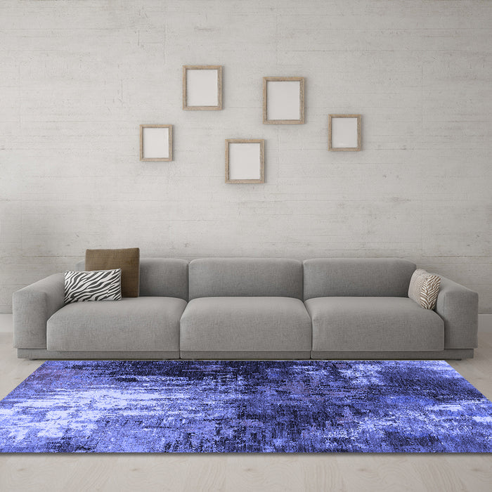 Machine Washable Oriental Blue Industrial Rug in a Living Room, wshurb2746blu