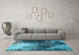 Machine Washable Oriental Light Blue Industrial Rug in a Living Room, wshurb2746lblu