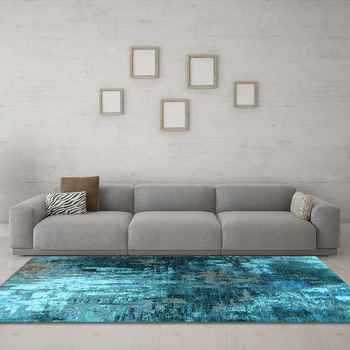 Machine Washable Oriental Light Blue Industrial Rug in a Living Room, wshurb2746lblu