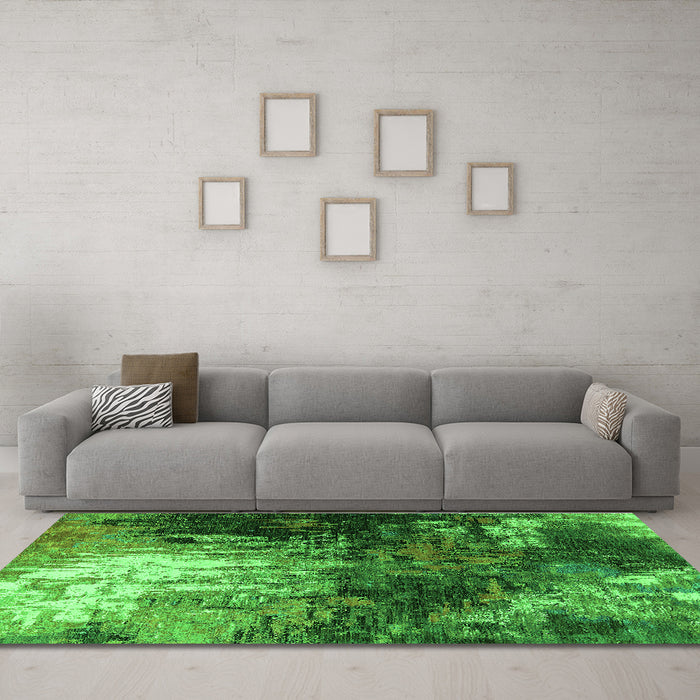 Machine Washable Oriental Green Industrial Area Rugs in a Living Room,, wshurb2746grn