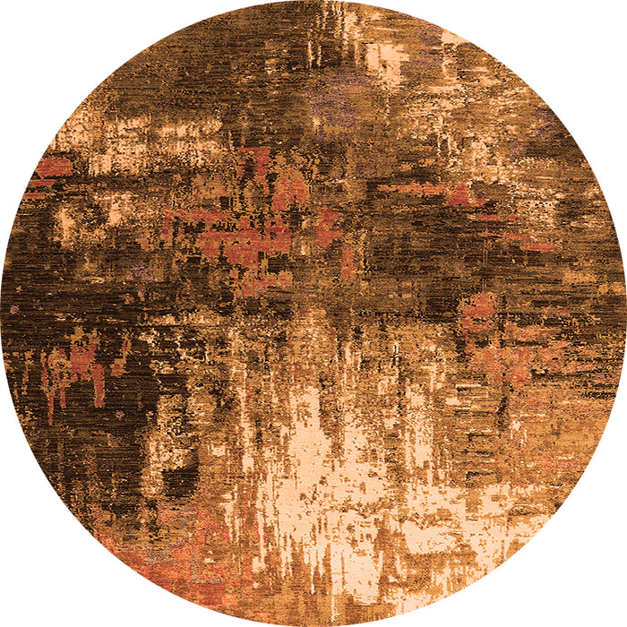 Round Machine Washable Oriental Orange Industrial Area Rugs, wshurb2746org