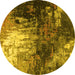 Round Oriental Yellow Industrial Rug, urb2746yw