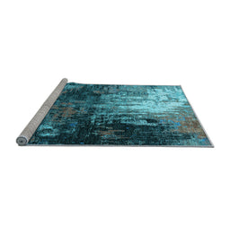 Sideview of Machine Washable Oriental Light Blue Industrial Rug, wshurb2746lblu