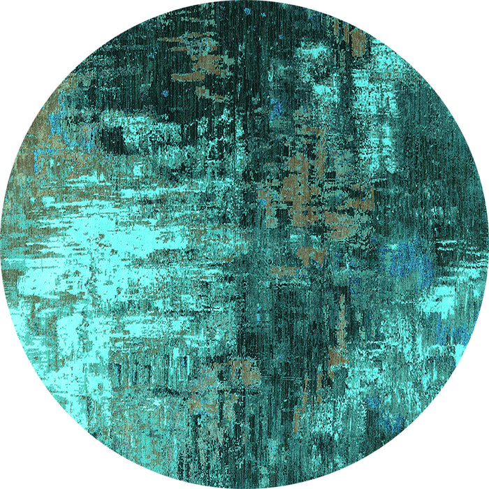 Round Oriental Turquoise Industrial Rug, urb2746turq