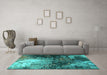 Machine Washable Oriental Turquoise Industrial Area Rugs in a Living Room,, wshurb2746turq