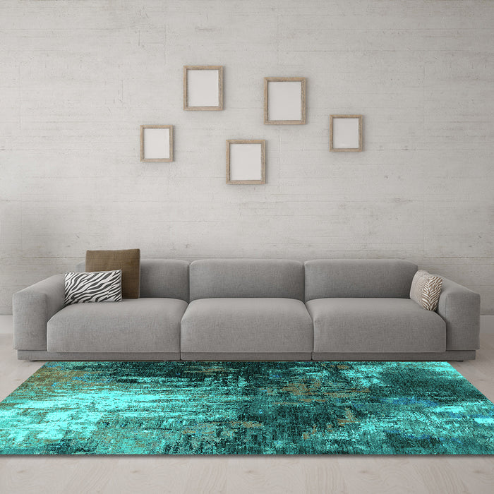 Machine Washable Oriental Turquoise Industrial Area Rugs in a Living Room,, wshurb2746turq
