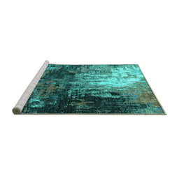 Sideview of Machine Washable Oriental Turquoise Industrial Area Rugs, wshurb2746turq