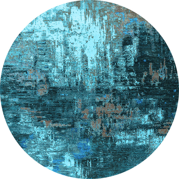 Round Machine Washable Oriental Light Blue Industrial Rug, wshurb2746lblu