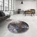 Round Mid-Century Modern Charcoal Gray Oriental Rug in a Office, urb2746