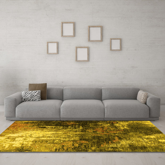 Machine Washable Oriental Yellow Industrial Rug in a Living Room, wshurb2746yw