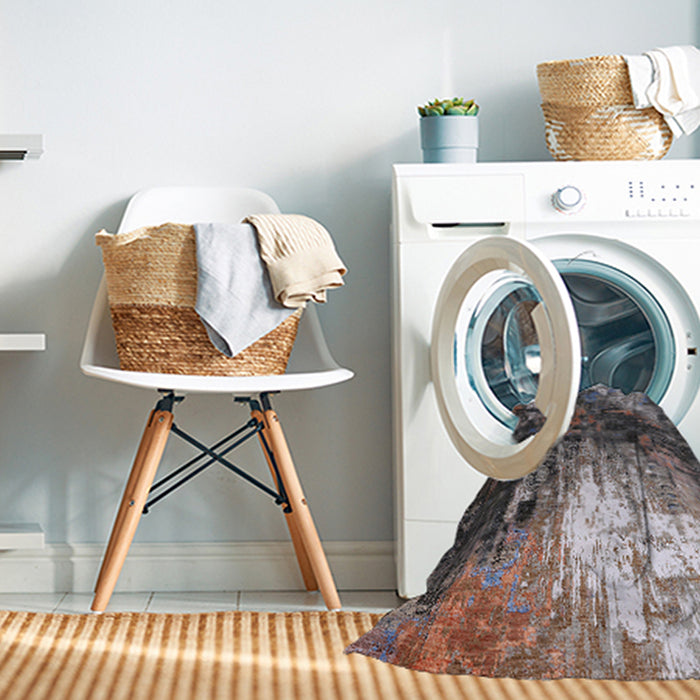 Machine Washable Industrial Modern Western Charcoal Gray Rug in a Washing Machine, wshurb2746