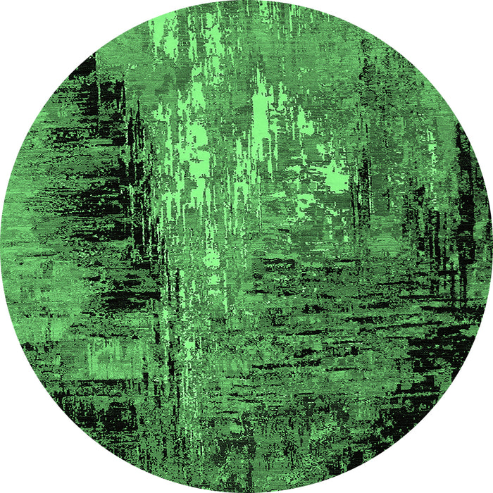 Round Machine Washable Oriental Emerald Green Industrial Area Rugs, wshurb2747emgrn