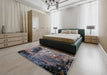 Mid-Century Modern Black Oriental Rug in a Bedroom, urb2747