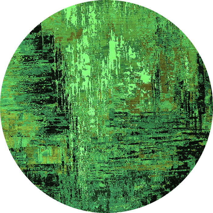 Round Machine Washable Oriental Green Industrial Area Rugs, wshurb2747grn