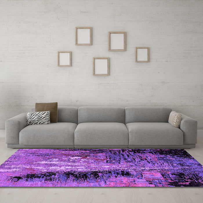 Machine Washable Oriental Purple Industrial Area Rugs in a Living Room, wshurb2747pur