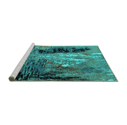 Sideview of Machine Washable Oriental Turquoise Industrial Area Rugs, wshurb2747turq