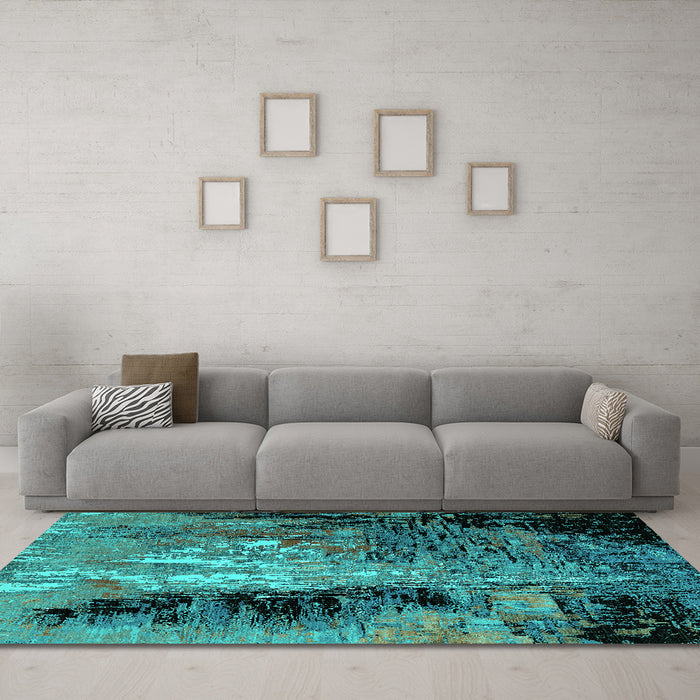 Machine Washable Oriental Turquoise Industrial Area Rugs in a Living Room,, wshurb2747turq