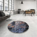 Round Mid-Century Modern Black Oriental Rug in a Office, urb2747