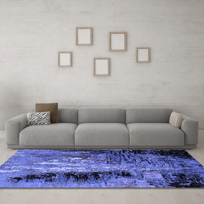 Machine Washable Oriental Blue Industrial Rug in a Living Room, wshurb2747blu