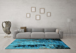 Machine Washable Oriental Light Blue Industrial Rug in a Living Room, wshurb2747lblu