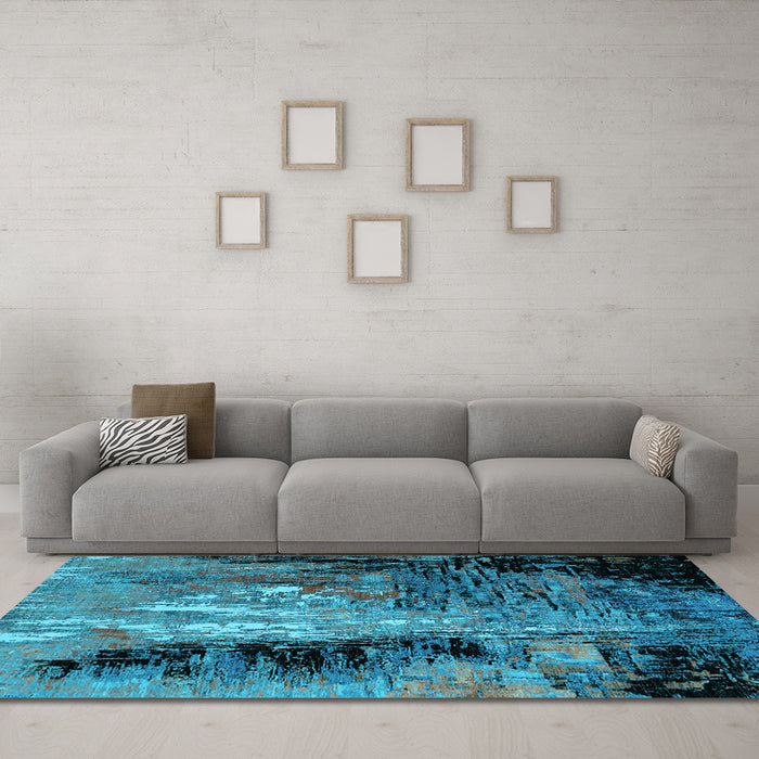 Machine Washable Oriental Light Blue Industrial Rug in a Living Room, wshurb2747lblu