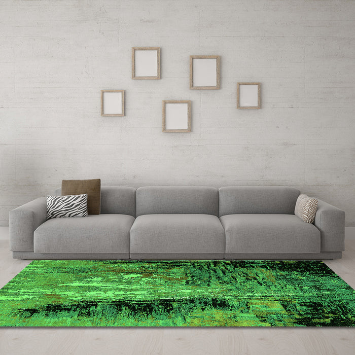 Machine Washable Oriental Green Industrial Area Rugs in a Living Room,, wshurb2747grn