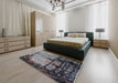 Mid-Century Modern Black Oriental Rug in a Bedroom, urb2748