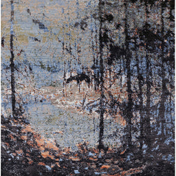 Square Mid-Century Modern Black Oriental Rug, urb2748