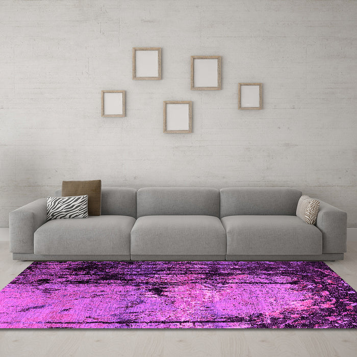 Machine Washable Oriental Pink Industrial Rug in a Living Room, wshurb2748pnk