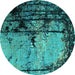 Round Oriental Turquoise Industrial Rug, urb2748turq