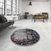 Round Mid-Century Modern Black Oriental Rug in a Office, urb2748