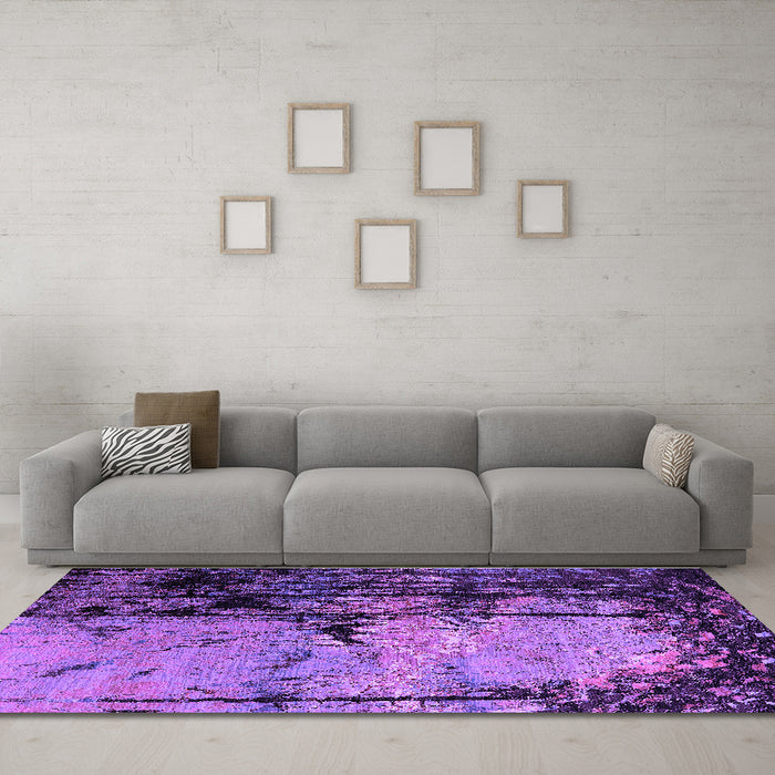 Machine Washable Oriental Purple Industrial Area Rugs in a Living Room, wshurb2748pur