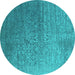 Round Oriental Turquoise Industrial Rug, urb2749turq