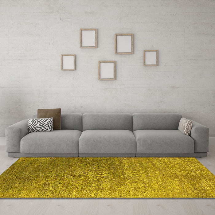Machine Washable Oriental Yellow Industrial Rug in a Living Room, wshurb2749yw