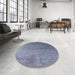 Round Machine Washable Industrial Modern Columbia Blue Rug in a Office, wshurb2749