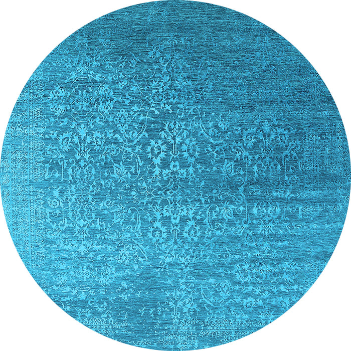 Round Machine Washable Oriental Light Blue Industrial Rug, wshurb2749lblu