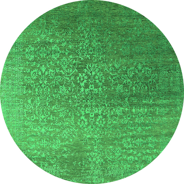 Round Machine Washable Oriental Green Industrial Area Rugs, wshurb2749grn