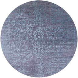 Round Mid-Century Modern Columbia Blue Oriental Rug, urb2749
