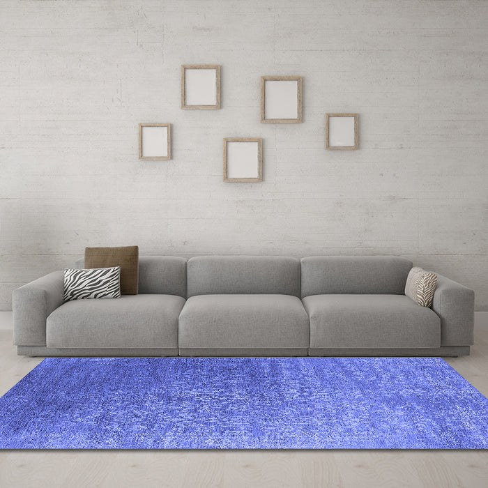 Machine Washable Oriental Blue Industrial Rug in a Living Room, wshurb2749blu