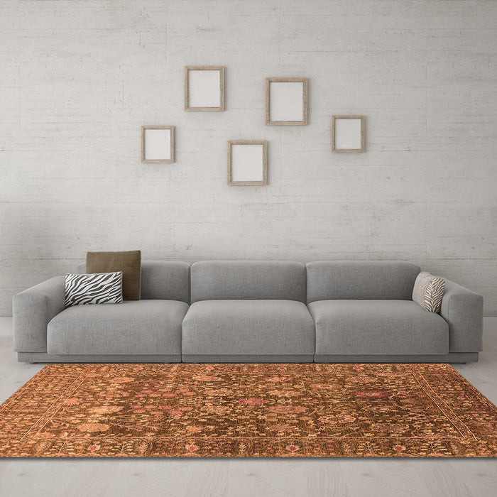 Machine Washable Oriental Orange Industrial Area Rugs in a Living Room, wshurb2750org