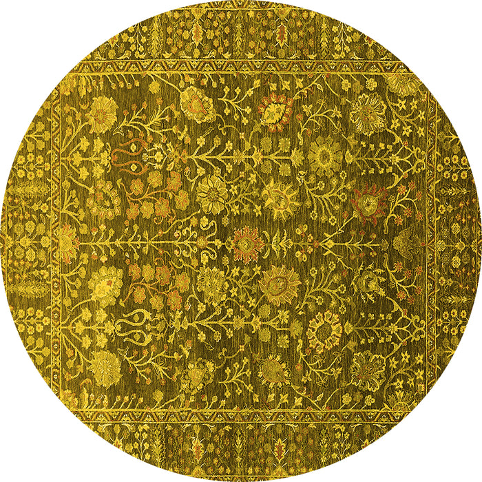 Round Machine Washable Oriental Yellow Industrial Rug, wshurb2750yw