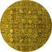 Round Machine Washable Oriental Yellow Industrial Rug, wshurb2750yw