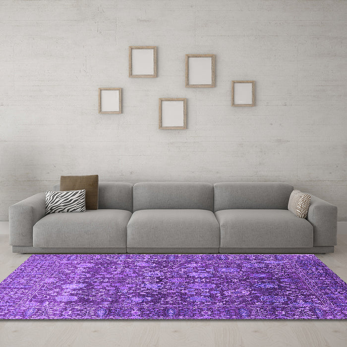 Machine Washable Oriental Purple Industrial Area Rugs in a Living Room, wshurb2750pur