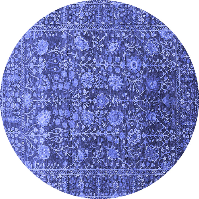 Round Machine Washable Oriental Blue Industrial Rug, wshurb2750blu