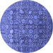 Round Machine Washable Oriental Blue Industrial Rug, wshurb2750blu