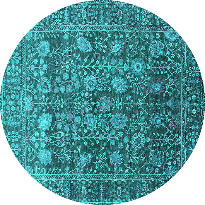 Round Machine Washable Oriental Turquoise Industrial Area Rugs, wshurb2750turq